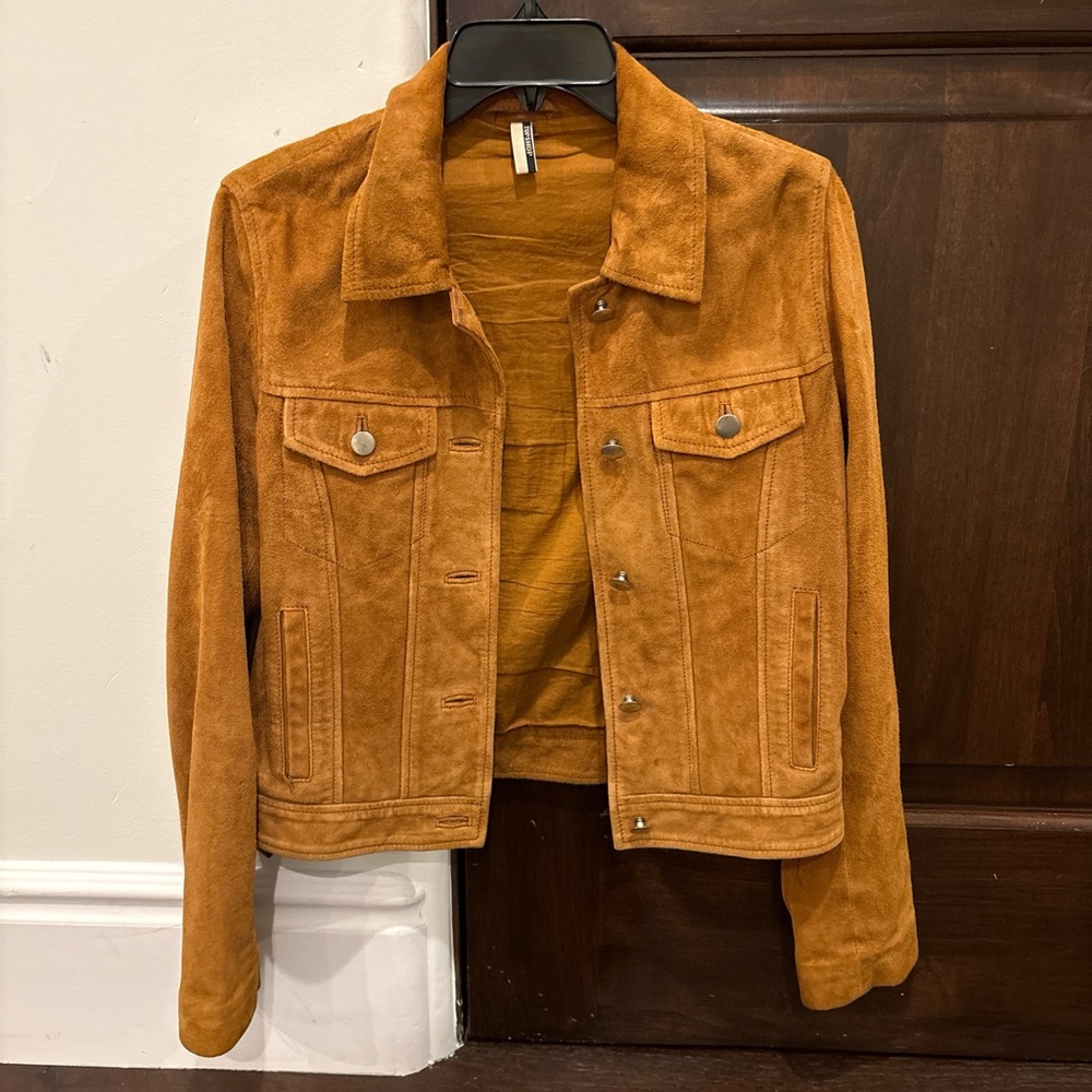 Topshop Tan Suede Jacket Corduroy Trucker Style 4